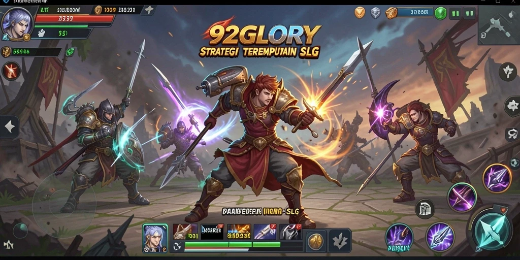 Tampilan gameplay menegangkan dalam 92GLORY dengan strategi SLG yang mendalam.