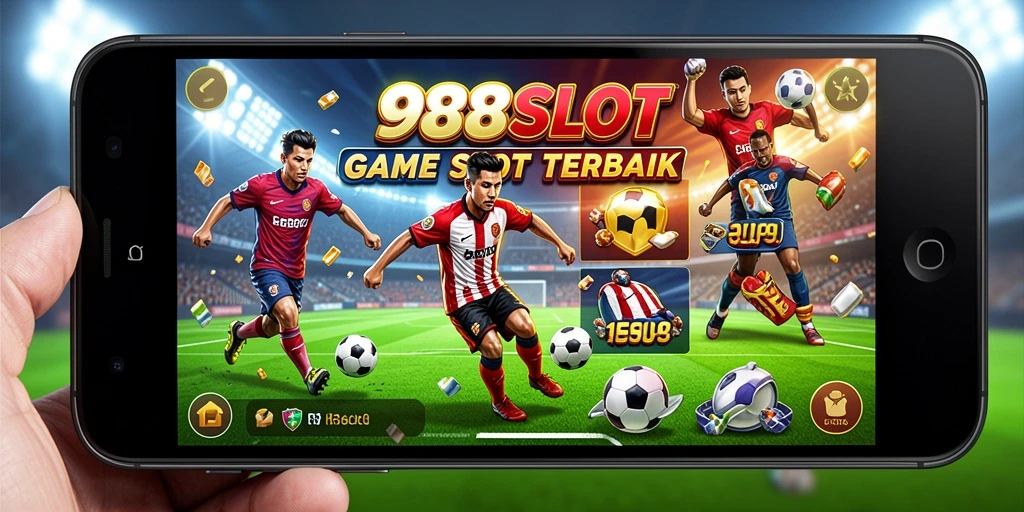 Tampilan permainan <strong>988SLOT</strong> yang menarik dan mendebarkan dengan tema sepak bola.