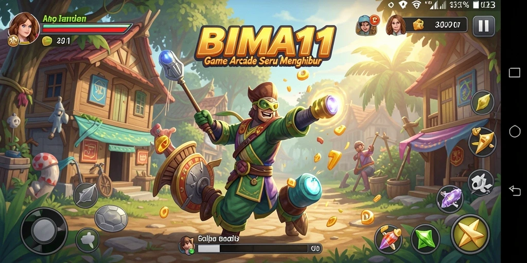 Screenshot utama BIMA11 yang menampilkan gameplay penuh aksi Arcade.
