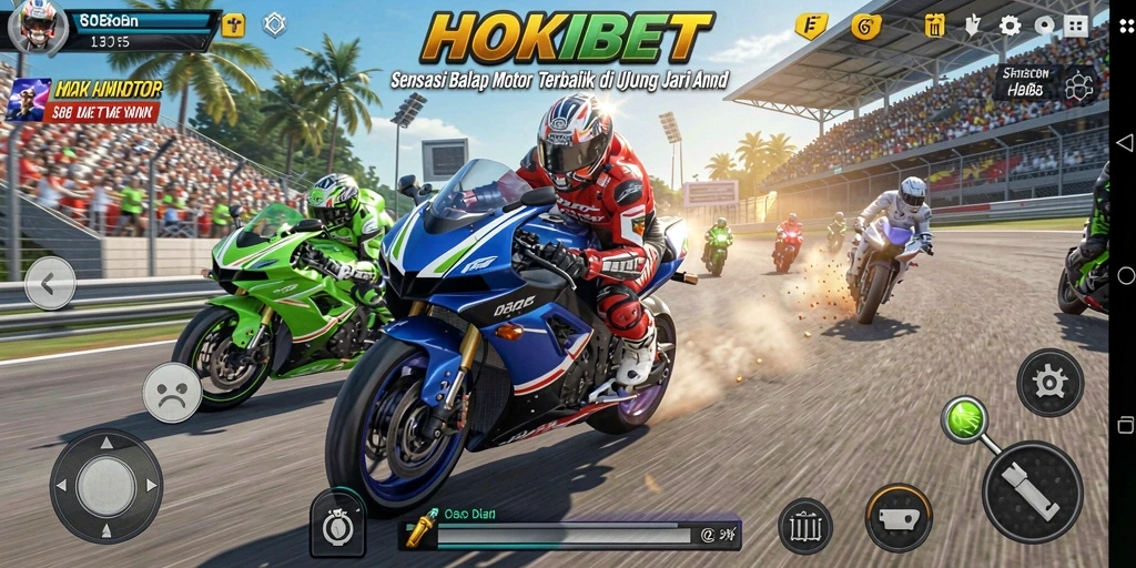Screenshot menampilkan aksi balap motor yang mendebarkan di HOKIBET.