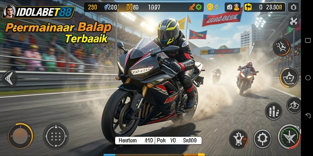 Tampilan mendebarkan dari gameplay balap motor IDOLABET88.