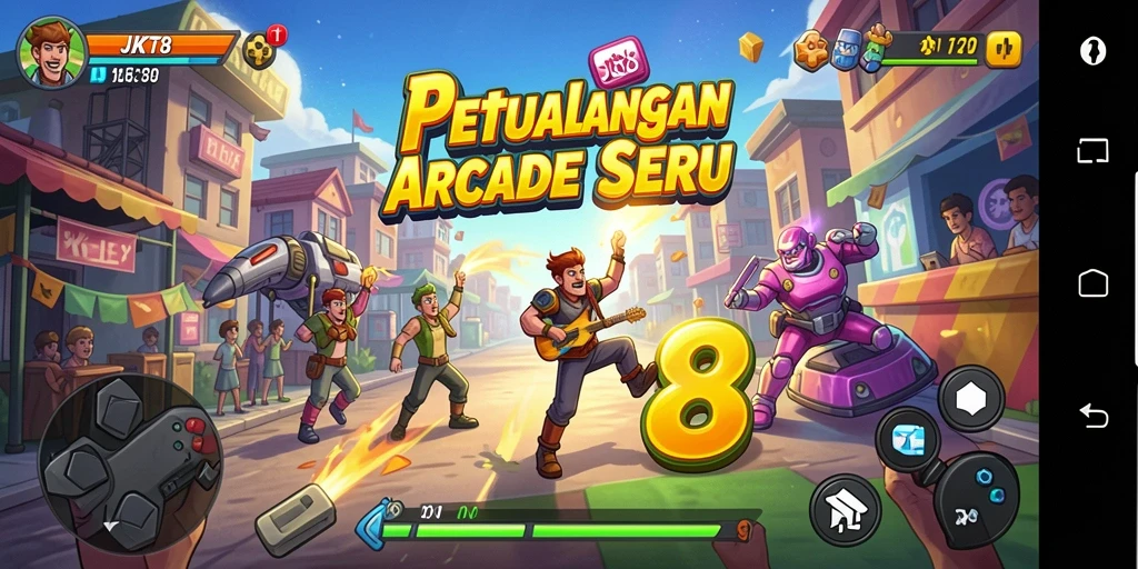 Tangkapan layar menunjukkan aksi seru gameplay arcade JKT8.