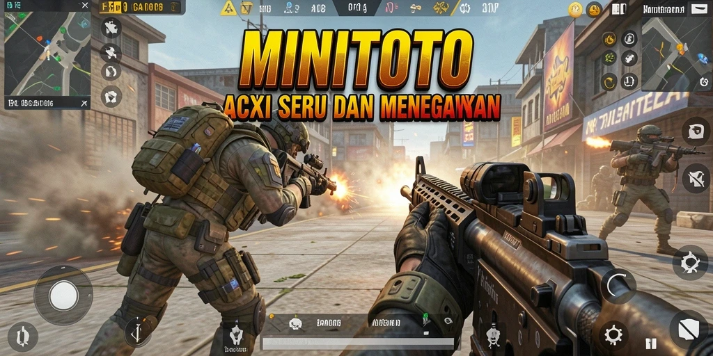 Gameplay seru MINITOTO dalam aksi pertempuran FPS.