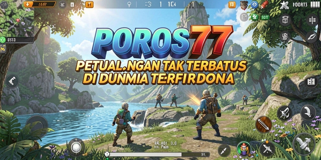 Screenshot utama POROS77 menampilkan gameplay yang memukau dalam dunia terbuka.