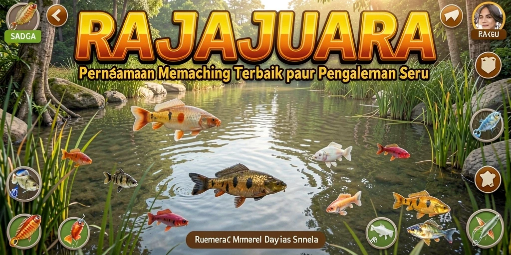 Tampilan gameplay RAJAJUARA yang menampilkan aksi memancing yang seru.