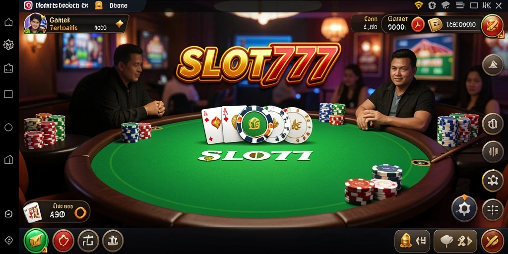 Screenshot gameplay SLOT777 yang menampilkan aksi Poker yang mendebarkan.