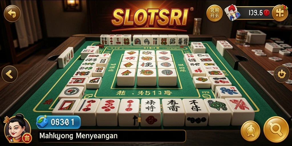 Gambaran gameplay menarik dari SLOTSRI dengan desain ubin Mahjong yang menawan.