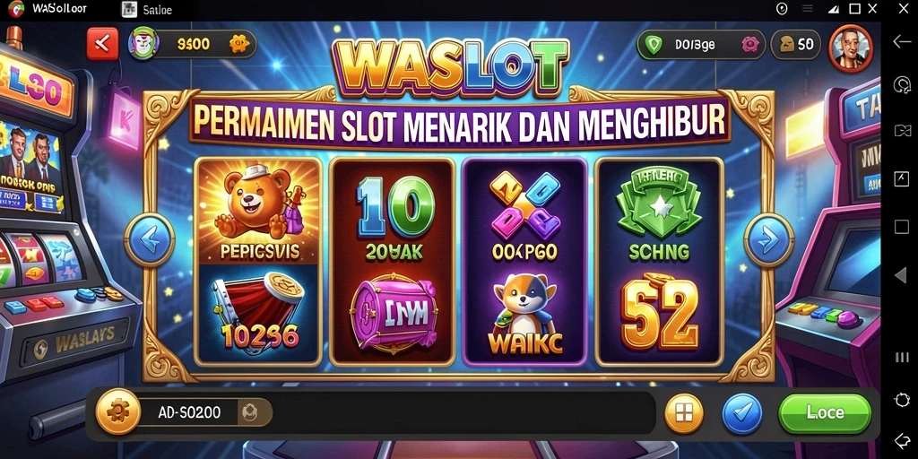 Screenshot menunjukkan gameplay menyenangkan WASLOT dengan desain slot yang menarik.
