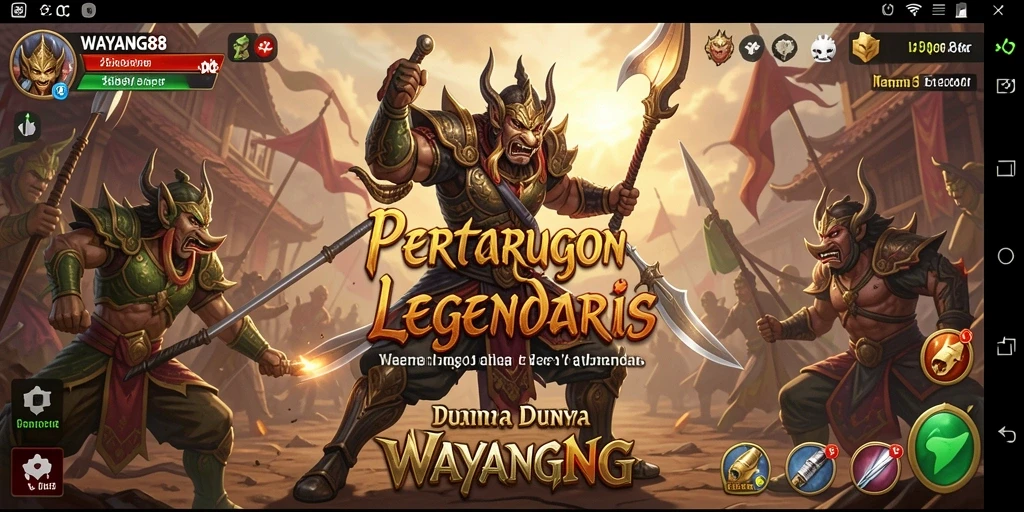 Gameplay Fighting seru dan menarik di WAYANG88 dengan karakter wayang ikonis.